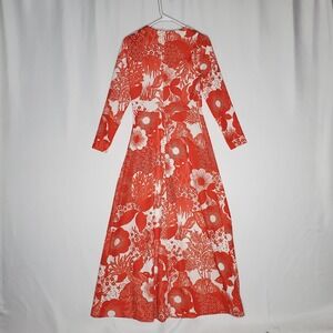 True Vintage Maxi Dress XS 60s 70s Hippie Floral Red Floral Knit Twist V-Neck